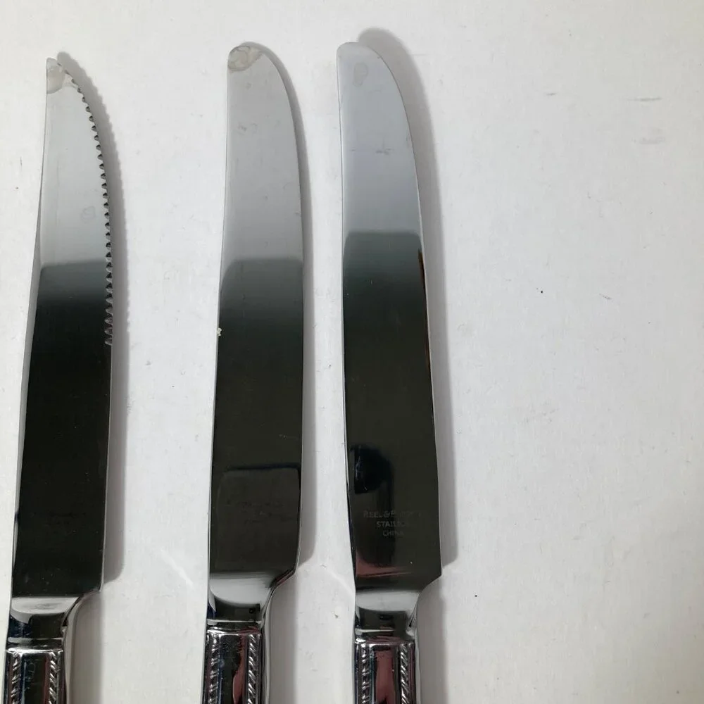 6 Reed‎ & Barton GRAND Hotel II Beaded Stainless Knives 4 Steak 2 Butter 9.5